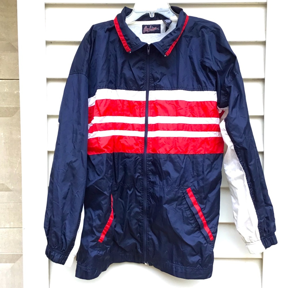 VTG 90s Track Jacket Mens Large  Red White Blue Striped Windbreaker Online Lined